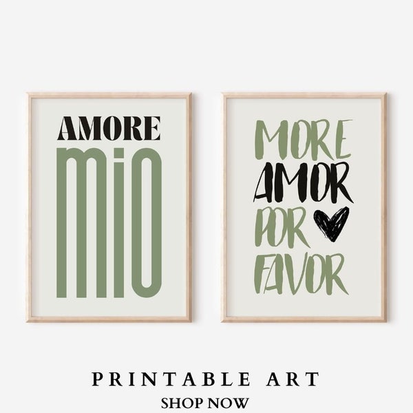 30+ Amore Mio Print set of 2 More Amor Poster Wallart Aesthetic wall decor quotes Amore mio poster Bohemian print bundle gallery wall