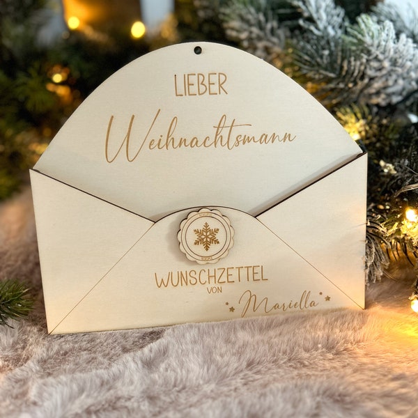 Wunschzettel Weihnachtsmann / Wunschzettel Christkind / Briefumschlag für Wunschzettel / Briefumschlag aus Holz personalisiert