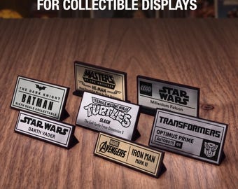 Custom Free Standing Name plate Display Plaque for Action Figures, Toy Collections, Collectibles, Props, Models, Die-cast, Dinky cars, Lego,