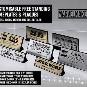 Custom Free Standing Name plate Display Plaque for Action Figures, Toy Collections, Collectibles, Props, Models, Die-cast, Dinky cars, Lego,
