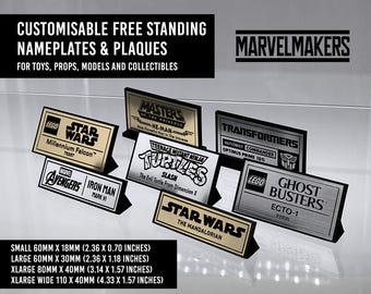 Custom Free Standing Name plate Display Plaque for Action Figures, Toy Collections, Collectibles, Props, Models, Die-cast, Dinky cars, Lego,
