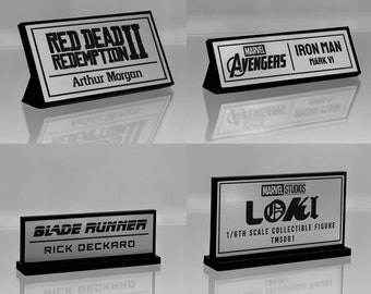 Custom Free Standing Name plate for 1/6th Scale Action Figures Laser Engraved Hot Toys ThreeZero - 60x30mm or 60x18mm Display Plaque