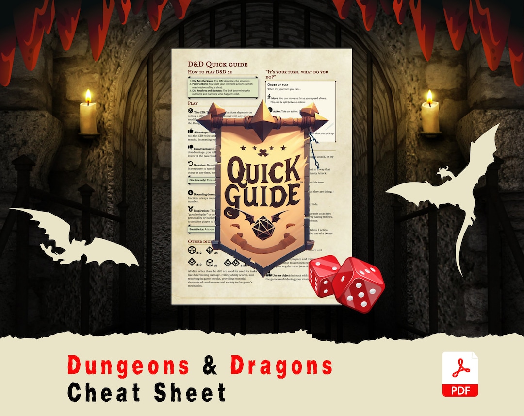 Printable Dungeons and Dragons New Player Cheat Sheet D&D Etsy UK