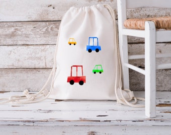 Gymsack MELAdi Cars - Colored Cars - Organic Cotton Gymsac for sports and leisure time