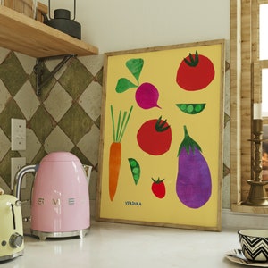 Poster MelaDI Wall Art for Kids Room / Kitchen / Living Room Vegetable Verdure Minimalist Art Print, Mid-Century Modern Wall Art