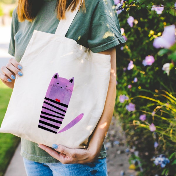 Organic Cotton Bag MELAdi Collage Cat Artsy Shopping Bag - High Quality Gel Print Design