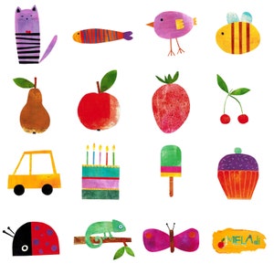 Set of stickers animals fruit car