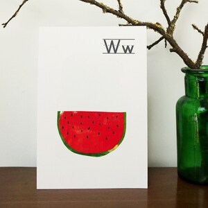Carte postale MELAdi Melon - Alphabet motifs faits à la main en impression gel à suspendre, à offrir en cadeau 12 x 17,5 cm