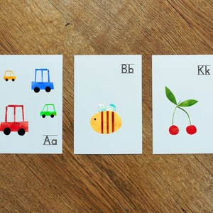 Lot de 3 cartes postales MELAdi - Alphabet motifs faits à la main en impression gel à suspendre, à offrir 12 x 17,5 cm
