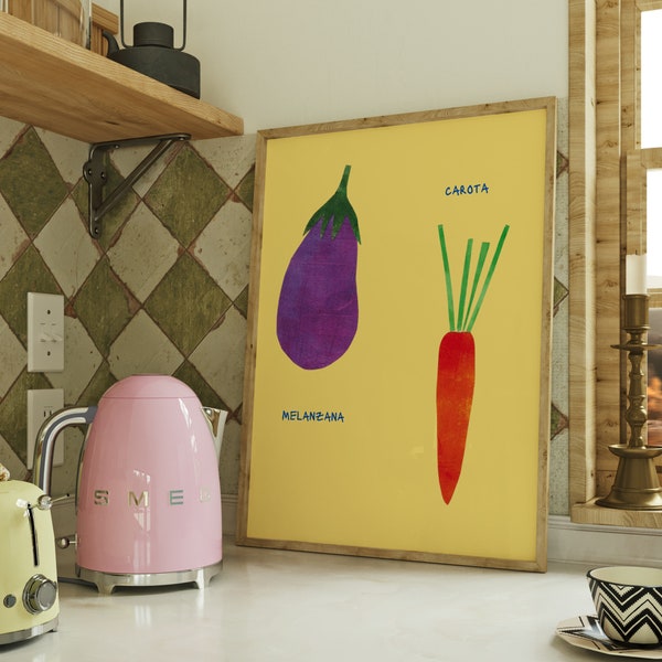 Poster Wallart for children's room / kitchen / living room eggplant carrot wall art