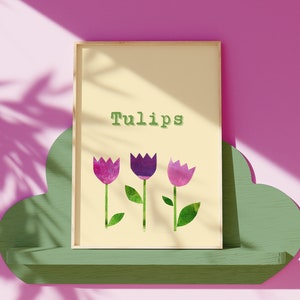 Poster MelaDI Wall Art for Kids Room / Kitchen / Living Room Tulips Tulips Minimalist Art Print, Mid-Century Modern Wall Art