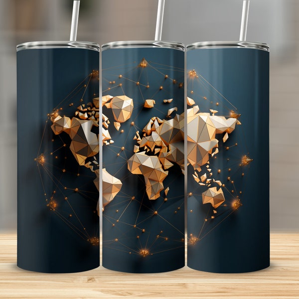 Abstract World Map - 20oz Tumbler Wrap, Straight & Tapered Sublimation Wrap Design, Instant PNG Download