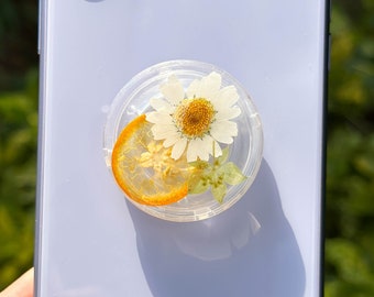 Handmade Kumquat Fruit Phone Grip, Pressed Daisy Flower Phone Grip Holder, Dried Flower Magnetic Phone Grip, Phone Stand, Cute Phone Stand