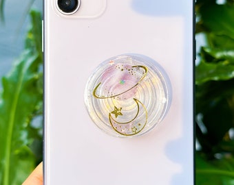 Handmade Moon Space Phone Grip Holder, Star Phone Grip, Gold Foil Phone Grip, Phone Charm, Mobile Phone Stand, Cute Phone Grip, Phone Base