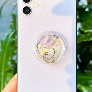 Support pour téléphone lune fait main, Poignée pour téléphone en forme d'étoile, Poignée pour téléphone en feuille d'or, Charm pour téléphone, Support pour téléphone portable, Jolie poignée pour téléphone, Socle pour téléphone