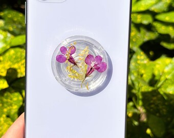 Handmade Pressed Lobelia Flower Phone Grip Holder, Dried Flower Phone Grip, Real Flower Phone Stand, Cute Phone Grip, Christmas Folding Grip