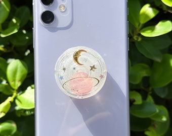 Handmade Moon Space Phone Grip Holder, Star Phone Grip, Silver Foil Phone Grip, Phone Charm, Phone Stand, Phone Base, Cute Phone Accessories