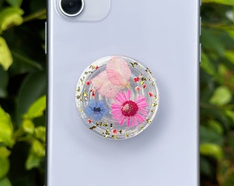 Handmade Forget Me Not Real Flower Phone Grip Holder, Gold Foil Dried Flower Phone Grip, Pressed Daisy Flower Phone Stand, Christmas Gift