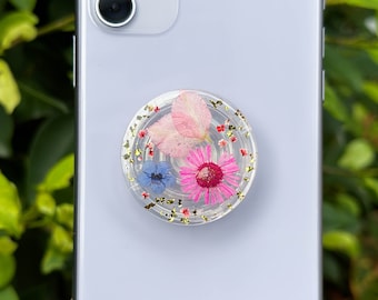 Handmade Forget Me Not Real Flower Phone Grip Holder, Gold Foil Dried Flower Phone Grip, Pressed Daisy Flower Phone Stand, Christmas Gift