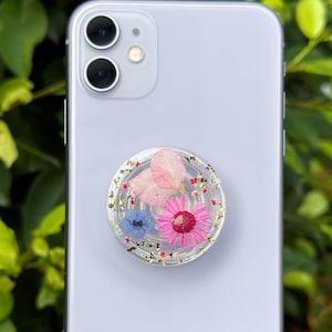 Handmade Forget Me Not Real Flower Phone Grip Holder, Gold Foil Dried Flower Phone Grip, Pressed Daisy Flower Phone Stand, Christmas Gift