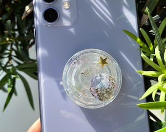 Handmade Moon Space Phone Grip Holder, Star Phone Grip, Silver Foil Phone Grip, Planet Phone Charm, Phone Stand, Thanksgiving Christmas Gift