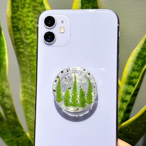 Real Fern Leaf Plant Phone Grip Holder, Green Leaf Phone Grip, Plant Lovers Phone Stand, Phone Accessories, Phone Stand, Flower Phone Grip