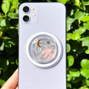 Handgefertigter Mond Telefon Griff Halter, Stern Telefon Griff, Silberfolie Telefon Griff, Telefon Charme, Telefon Ständer, Erntedankfest, Weihnachtsgeschenk