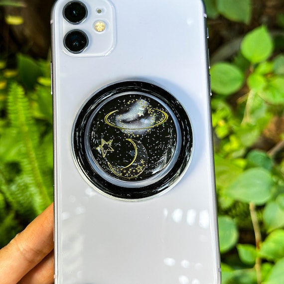 Handmade Moon Planet Phone Grip Holder, Space Phone Grip, Star Phone Grip, Gold Foil Phone Grip, Phone Charm, Phone Stand, Cute Phone Grip