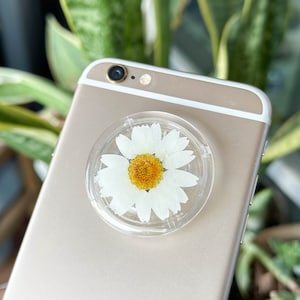 Handmade Daisy Real Flower Phone Grip, Pressed Flower Phone Grip Holder, Dried Flower Phone Grip, Magnetic Phone Charm Grip, Phone Stand