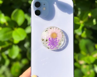 Handmade Real Daisy Phone Grip, Pressed Flower Phone Grip Holder, Dried Flower Phone Grip, Phone Charm Stand, Christmas Gift