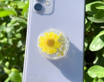 Handmade Daisy Phone Grip, Pressed Flower Phone Grip Holder, Dried Flower Phone Grip, Phone Charm Grip, Thanksgiving Christmas Gift For Her