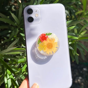 Handmade Yellow Daisy Phone Grip, Pressed Flower Phone Grip Holder, Dried Flower Phone Grip, Phone Charm Grip, Thanksgiving Christmas Gift