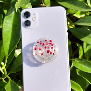 Handmade Pink Baby's Breath Phone Grip, Pressed Flower Phone Grip Holder, Dried Flower Phone Grip, Cute Gypsophila Phone Grip Christmas Gift