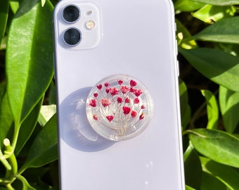 Handmade Pink Baby's Breath Phone Grip, Pressed Flower Phone Grip Holder, Dried Flower Phone Grip, Cute Gypsophila Phone Grip Christmas Gift