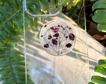 Handmade Purple Baby's Breath Phone Grip, Pressed Flower Phone Grip Holder, Magnetic Phone Grip, Dried Real Flower Phone Stand, Phone Charm