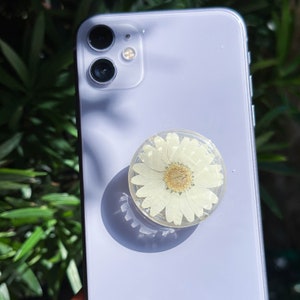 Handmade Daisy Phone Grip, Pressed Flower Phone Grip Holder, Dried Flower Phone Grip, Phone Charm Grip, Thanksgiving Christmas Gift For Her