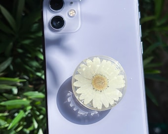 Handmade Daisy Phone Grip, Pressed Flower Phone Grip Holder, Dried Flower Phone Grip, Phone Charm Grip, Thanksgiving Christmas Gift For Her