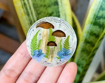 Handmade Forget Me Not Phone Grip Holder, Dried Leaf Phone Grip, Cute Phone Charm, Pressed Mushroom Magnetic Phone Grip, Phone Holding Base