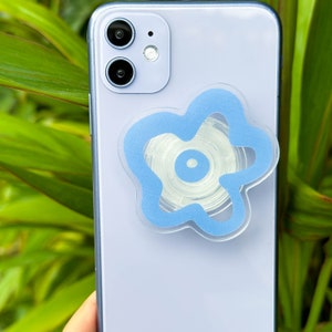 Single Solid White Black Colour Flower Phone Grip, Green Brown Purple Round Resin Phone Grip, Magnetic Mobile Phone Stand, Cute Phone Grip Blue