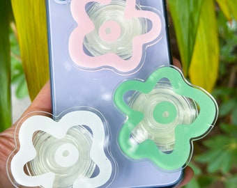 Single Solid White Black Colour Flower Phone Grip,  Green Brown Purple Round Resin Phone Grip, Magnetic Mobile Phone Stand, Cute Phone Grip