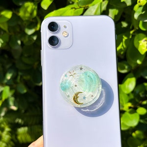 Handmade Moon Space Phone Grip Holder, Star Phone Grip, Silver Foil Phone Grip, Phone Charm, Phone Stand, Thanksgiving Gift, Christmas Gift