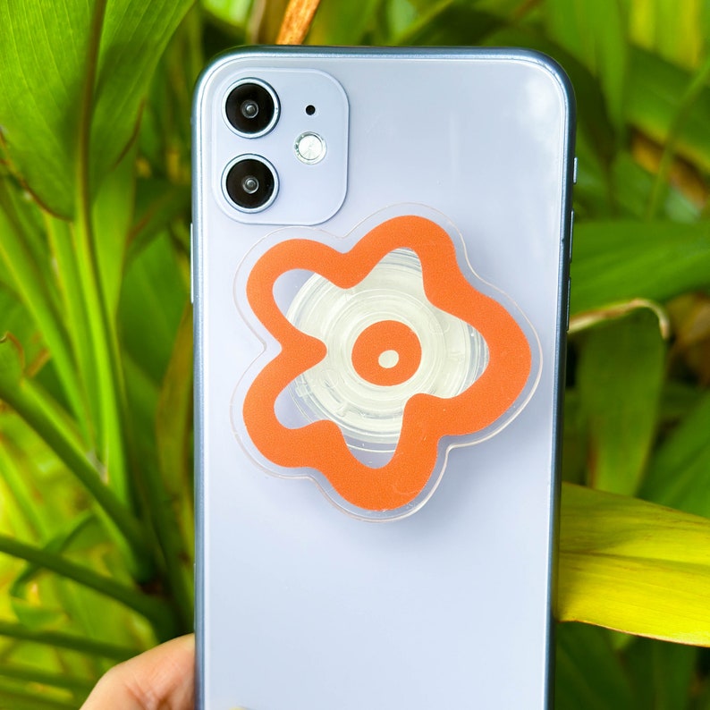 Single Solid White Black Colour Flower Phone Grip, Green Brown Purple Round Resin Phone Grip, Magnetic Mobile Phone Stand, Cute Phone Grip Orange