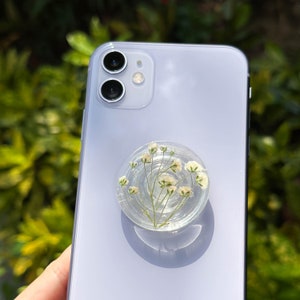Handmade White Baby's Breath  Phone Grip, Magnetic Real Flower Phone Grip, Pressed Flower Cute Phone Grip Holder, Dried Flower Phone Base
