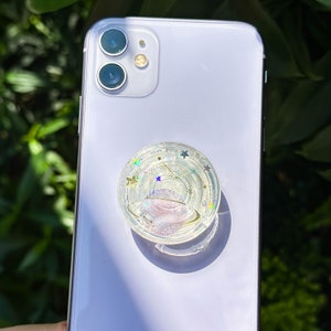 Handmade Moon Space Phone Grip Holder, Star Phone Grip, Silver Foil Phone Grip, Planet Phone Charm, Phone Stand, Thanksgiving Christmas Gift