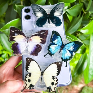 Butterfly Wing Resin Phone Grip, Black Yellow Blue Magnetic Butterfly Phone Grip, Mobile Phone Stand, Cute Phone Grip Holder, Phone Charm