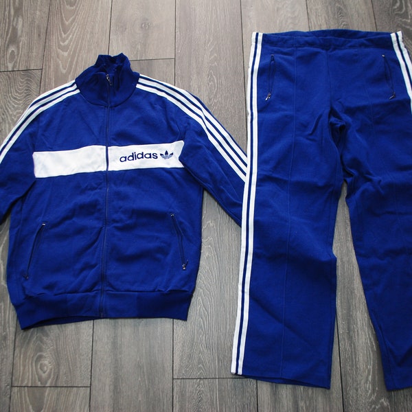 Adidas Vintage Full Tracksuit Pants Jacket Blue Made In Yugoslavia Size D6 Mens Medium 1970's / 1980's