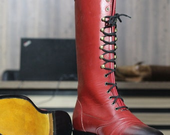 Botas vermelhas de couro até o joelho - Botas sociais masculinas de cano alto com cadarço, feitas à mão