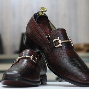 Handmade Python Slip On Loafers, Leather Loafer Shoes For Men's