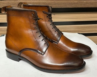 Handmade Ankle Lace Up Boots, Brown Boots For Men's