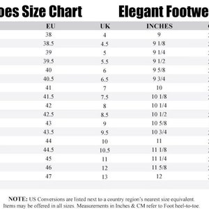 Puede incluir: Una tabla de conversi&oacute;n de tallas de zapatos para hombres, que muestra las tallas US, EU, UK, en pulgadas y cent&iacute;metros. La tabla muestra las tallas de 5 a 14 US.